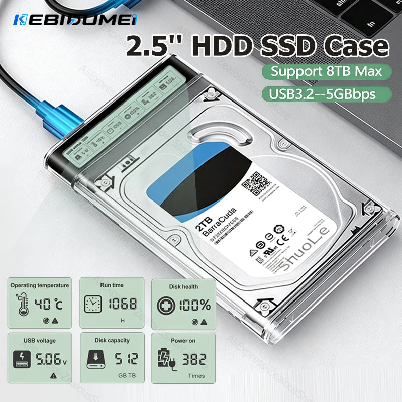 2.5" Smart Display HDD SSD Enclosure USB 3.2 Gen2 5Gbps HDD SSD Enclosure PRIMED