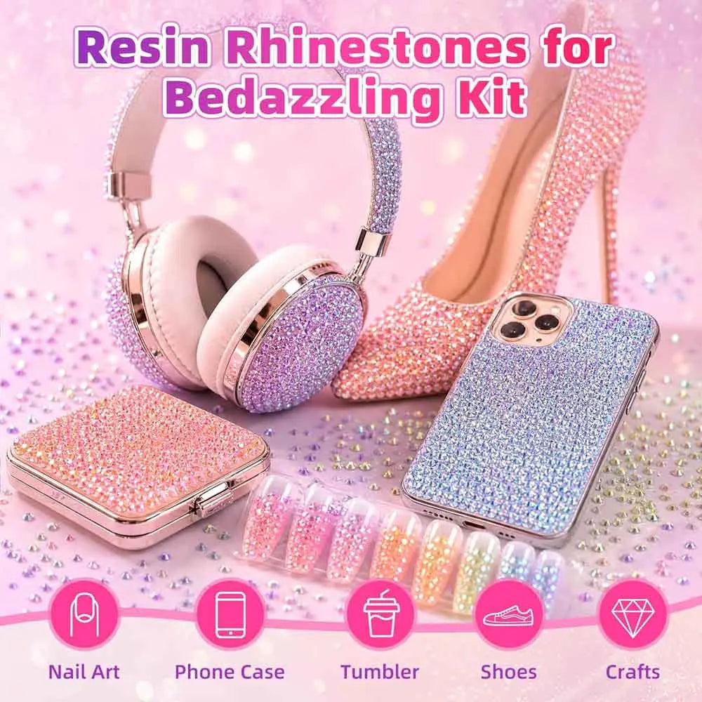 40-Grid Flatback Jelly Nail Gems Bedazzling Kit – AB Crystal Nail Art Gems PRIMED