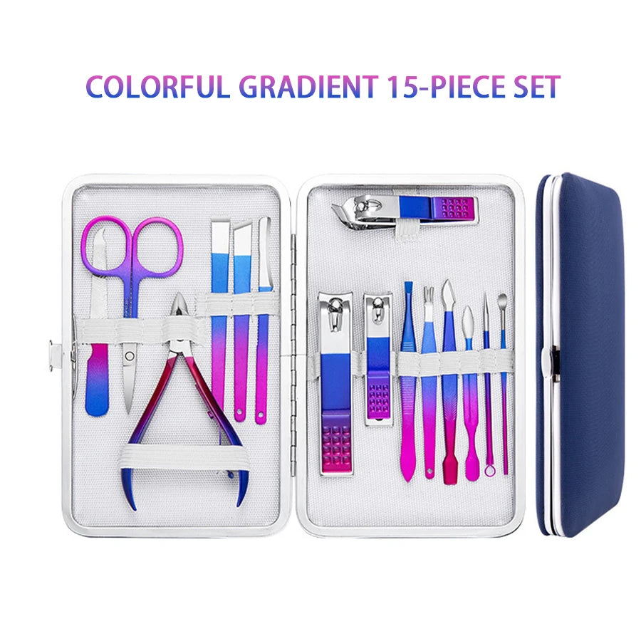 Stainless Steel Manicure Set – 7–15 Piece Nail & Brow Kit Manicure Nail Set PRIMED 15 pcs