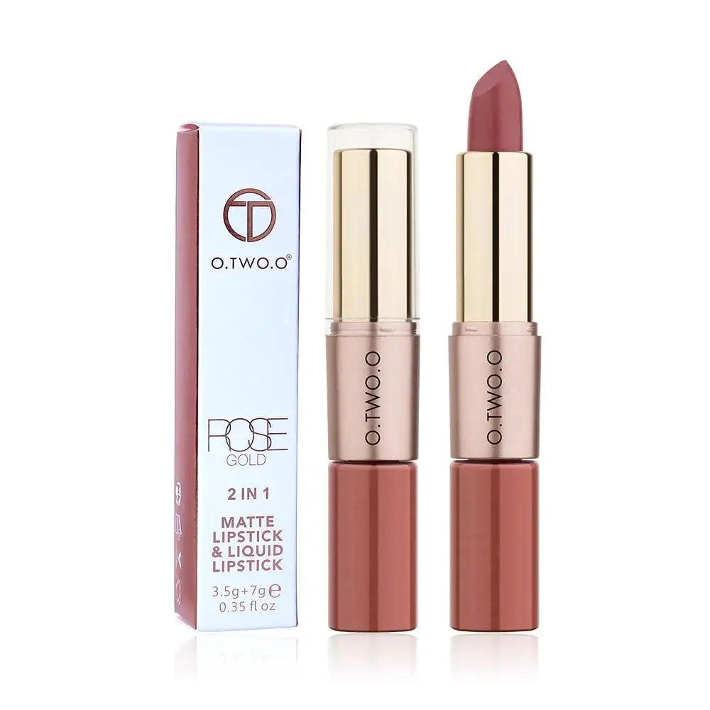 O.TWO.O 2-in-1 Matte Lipstick & Lip Gloss – 12 Colors Matte Lip Gloss PRIMED