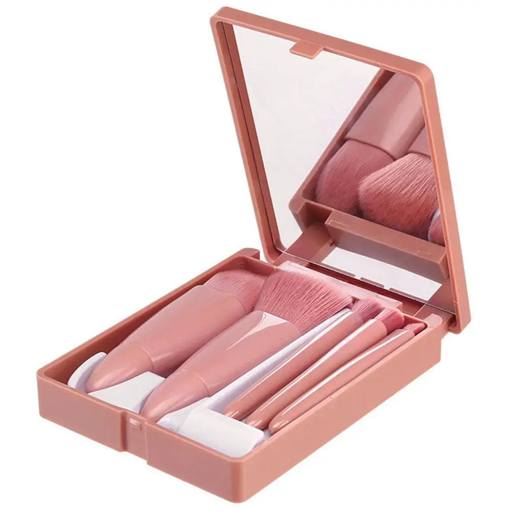5-Piece Portable Travel Makeup Brush Set with Mirror