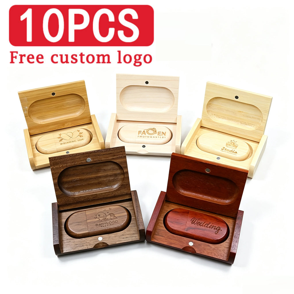 10-Pack Wooden USB Flash Drives 32GB 64GB 128GB Custom Logo USB Flash Drive PRIMED
