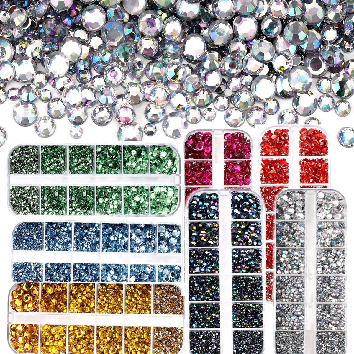 Mixed Size Flatback Glass Rhinestones 12-Grid Box SS6–SS30