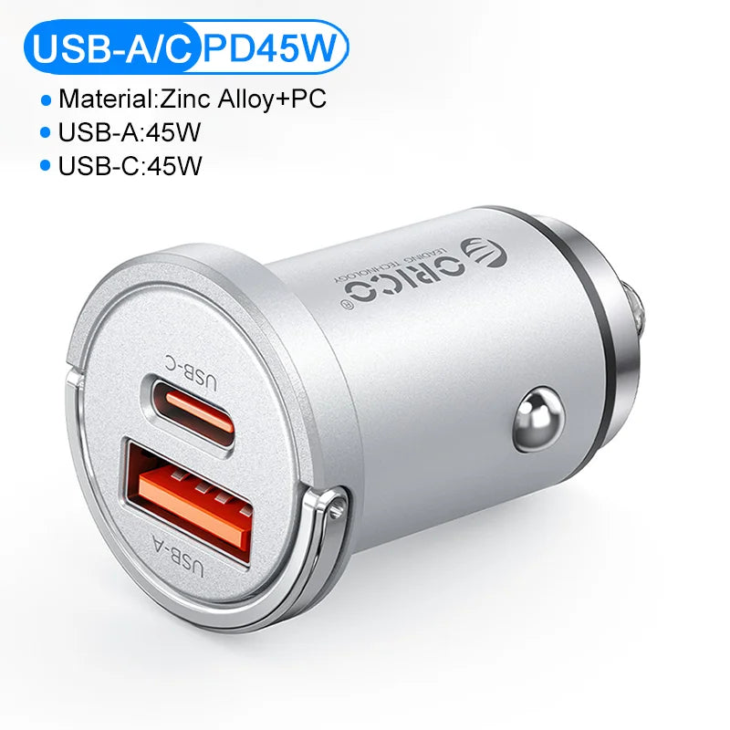 ORICO PD 45W Dual Port USB-A & USB-C Fast Car Charger Car Charger PRIMED 45W Car Charger