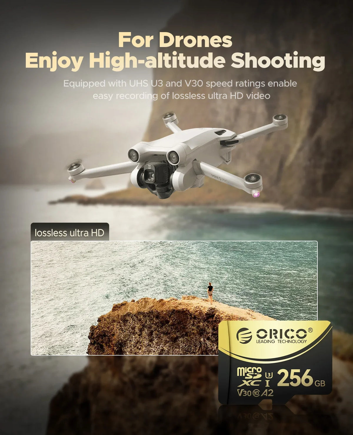 ORICO 512GB microSDXC Card – 180MB/s 4K UHD A2 V30 U3 MicroSD Memory Card PRIMED