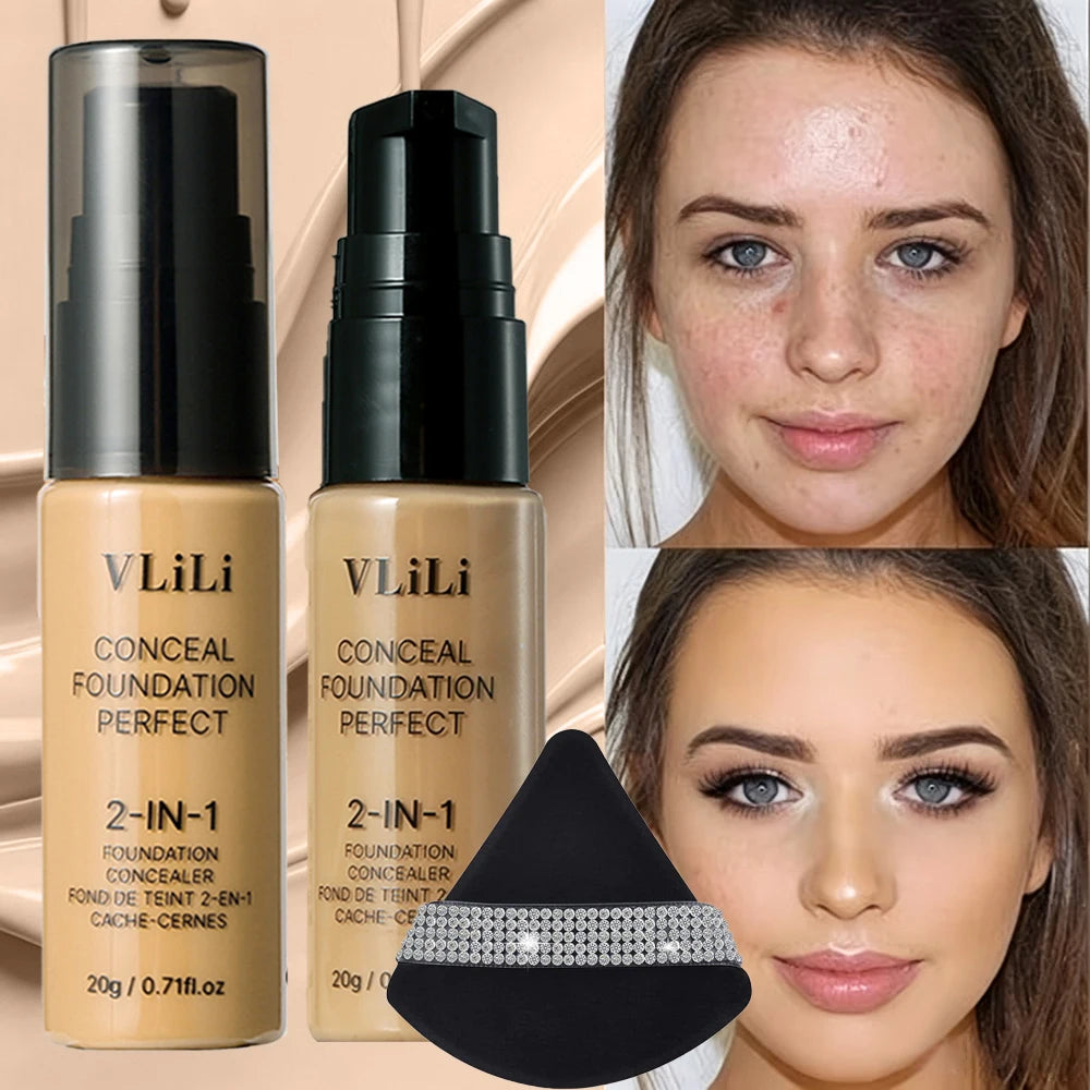 Waterproof Full Coverage Liquid Foundation & Puff Set Liquid Foundation Set PRIMED