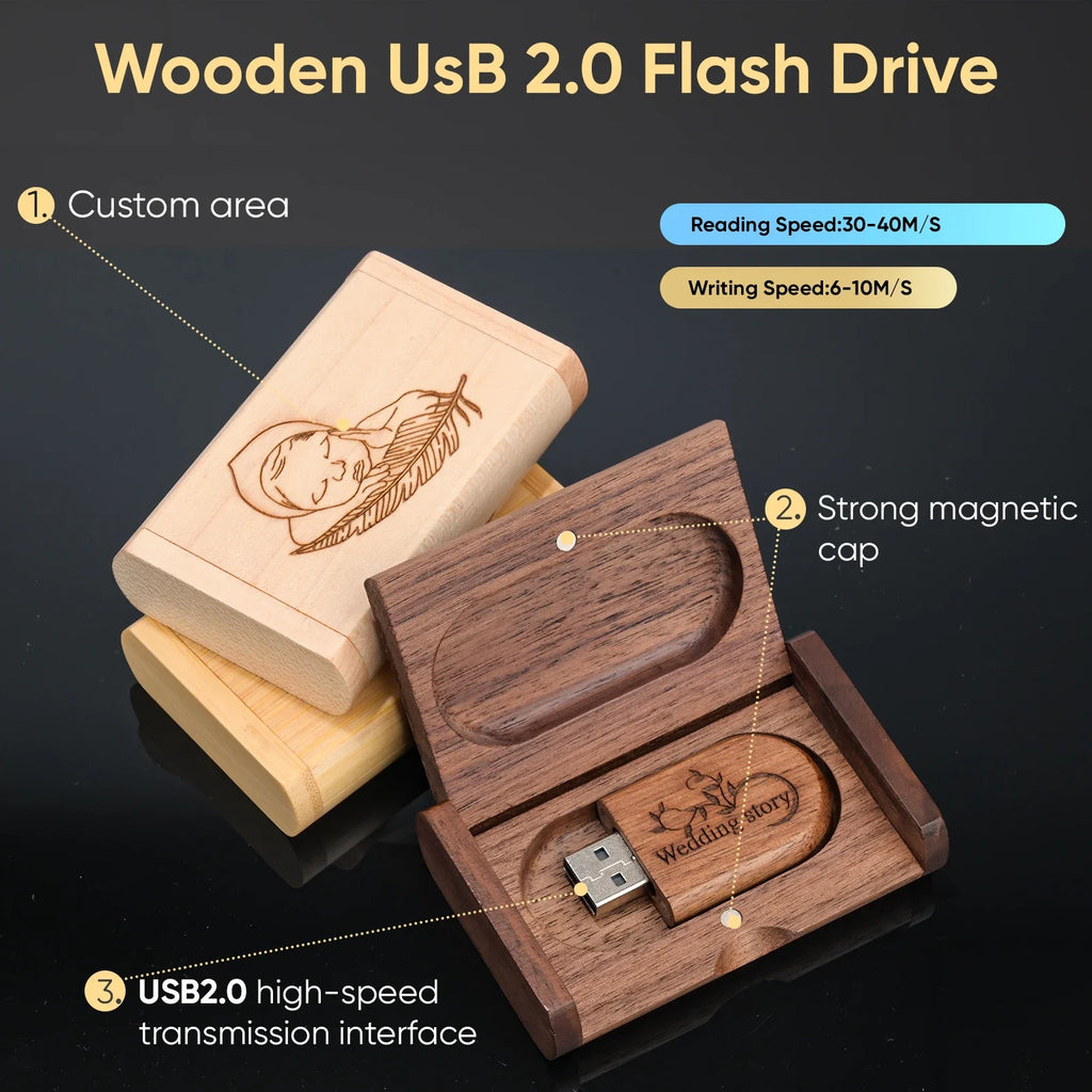 20-Pack Custom Logo Bamboo USB Flash Drives 64GB – Wedding Custom USB Flash Drive PRIMED