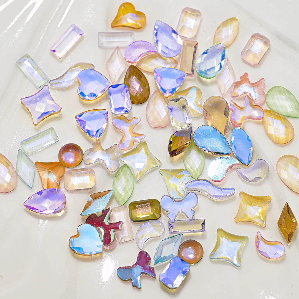 600Pcs Aurora Pink Nail Rhinestones – Heart Star Crystal Mix