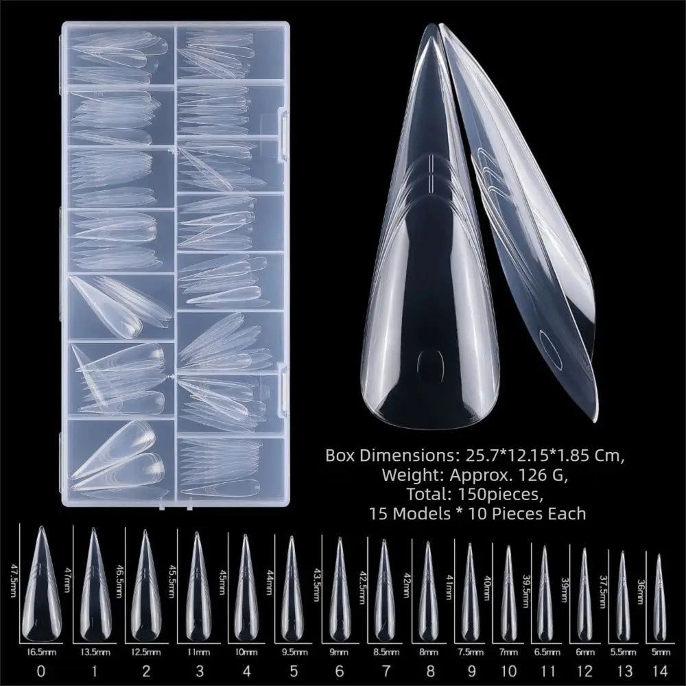 150Pcs Reusable Sandwich Nail Forms – 15 Sizes Clear PP Nail Extension Forms PRIMED