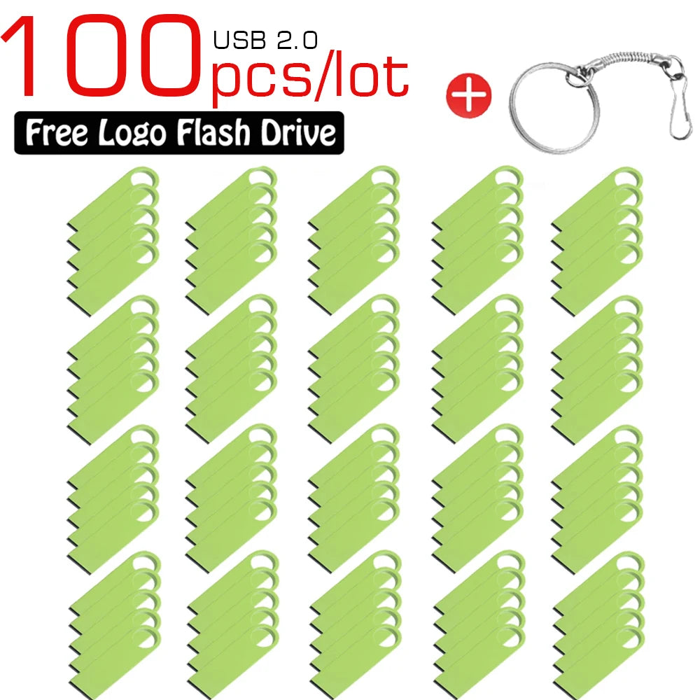 100-Pack Metal USB 2.0 Flash Drives | Custom Logo | 4–64GB USB Flash Drives PRIMED Light Green 128GB