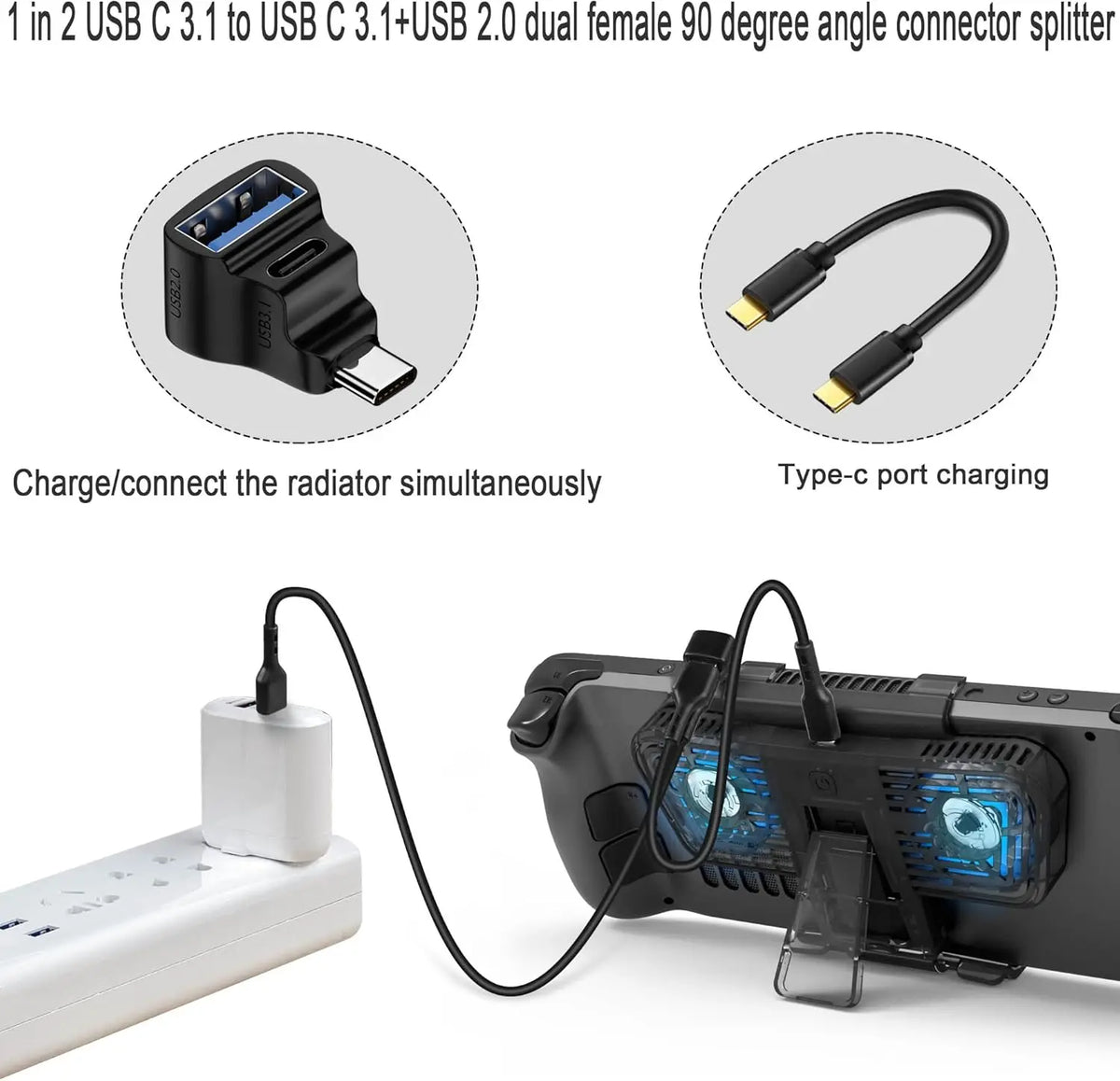 USB-C to USB-C/USB-A Adapter 20Gbps 8K 60Hz 180° U-Shaped USB-C Adapter PRIMED