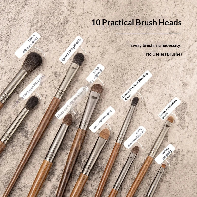 10-Piece Eyeshadow Makeup Brush Set – Goat & Animal Hair