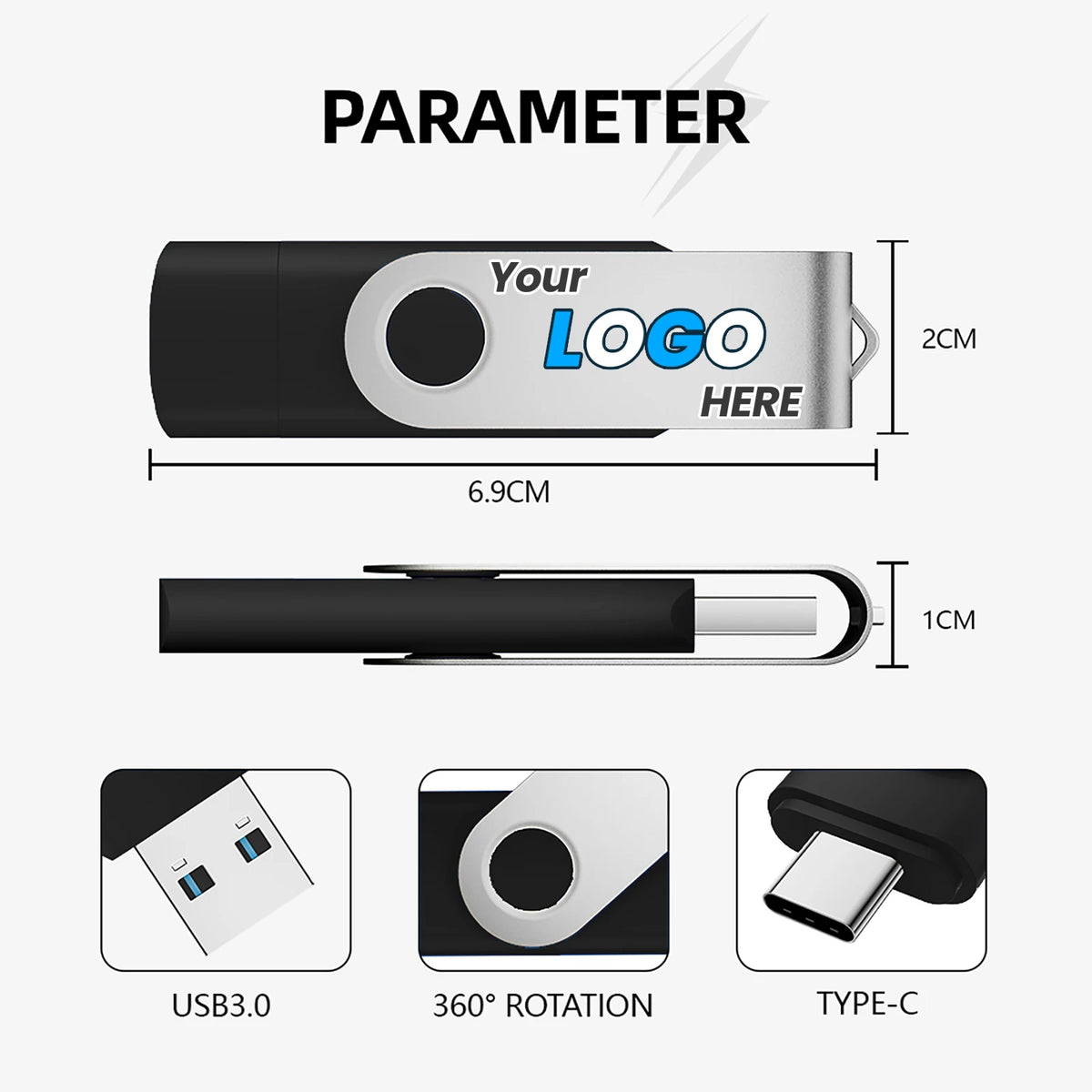 Type-C USB 3.0 Flash Drive 4GB–128GB | Custom Logo & Key Chain USB Flash Drive PRIMED