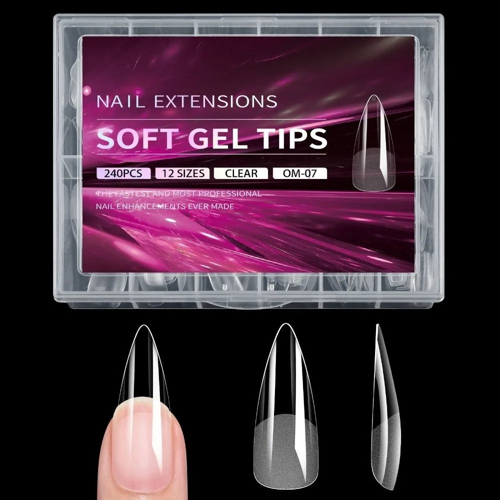 240pcs French Soft Gel Nail Tips – Almond Coffin Square