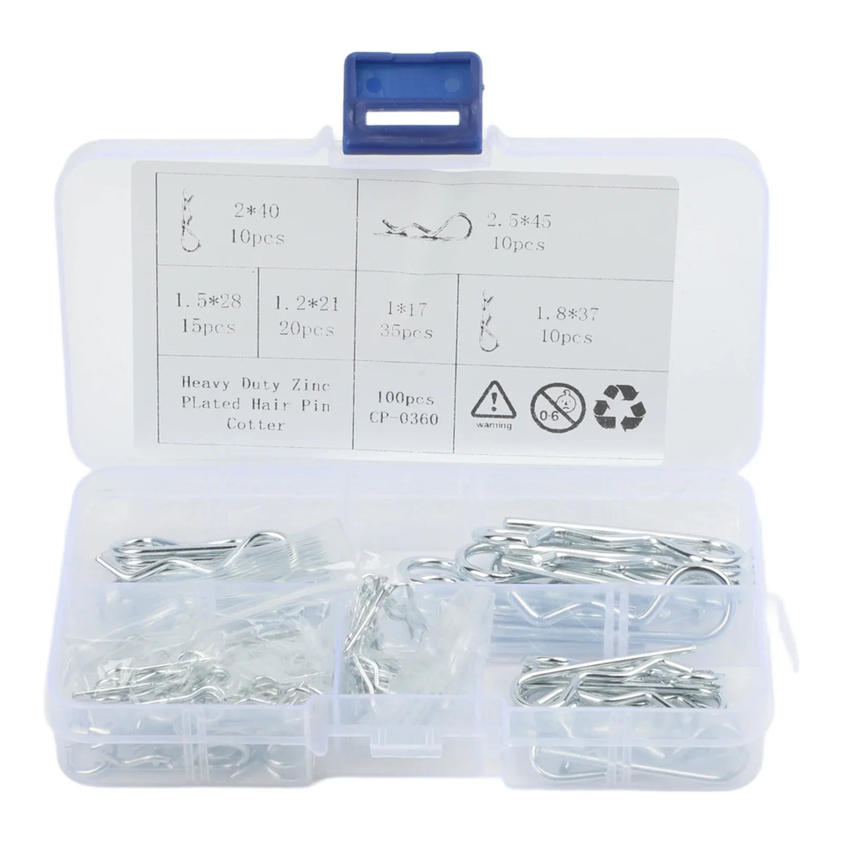 Zinc Plated Cotter Pin Assortment 100-Piece Set & Storage Box Cotter Pin Assortment PRIMED