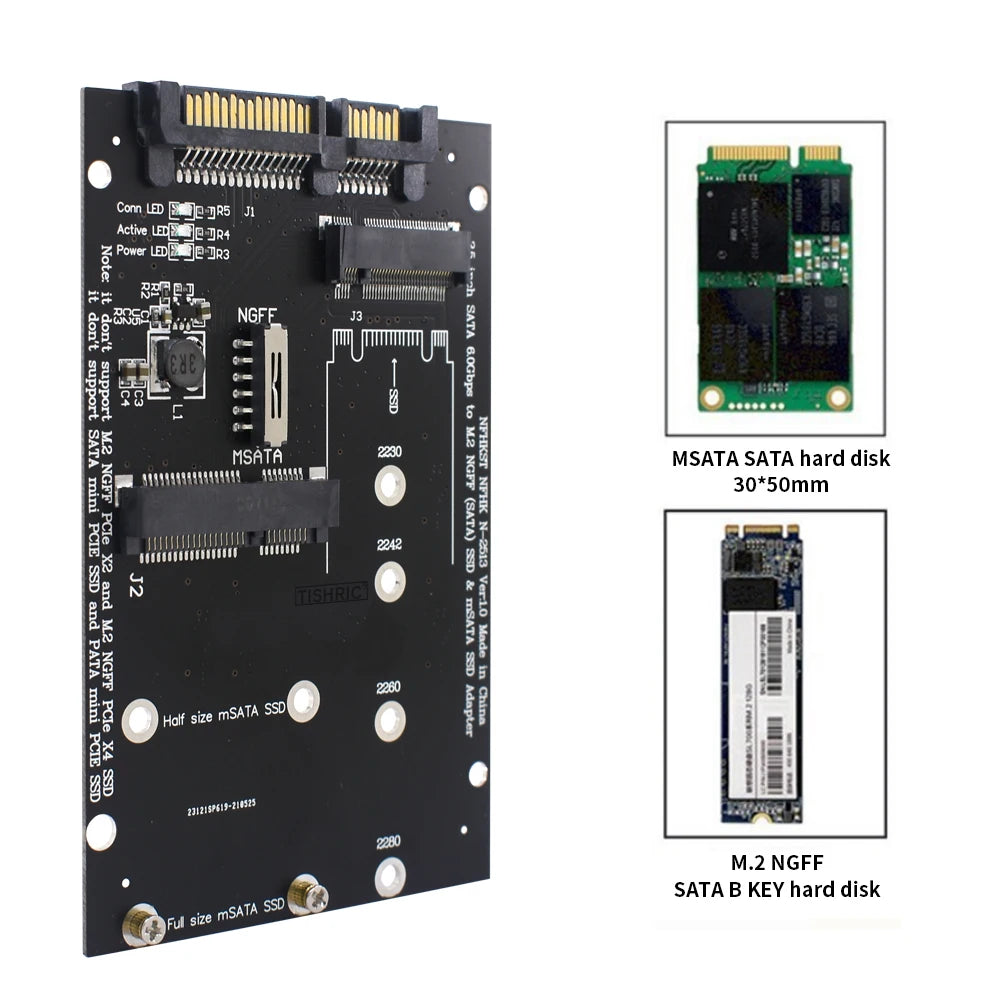 M.2 NGFF mSATA to SATA 3.0 Adapter Card | 2230–2280 SSD SSD Adapter Card PRIMED