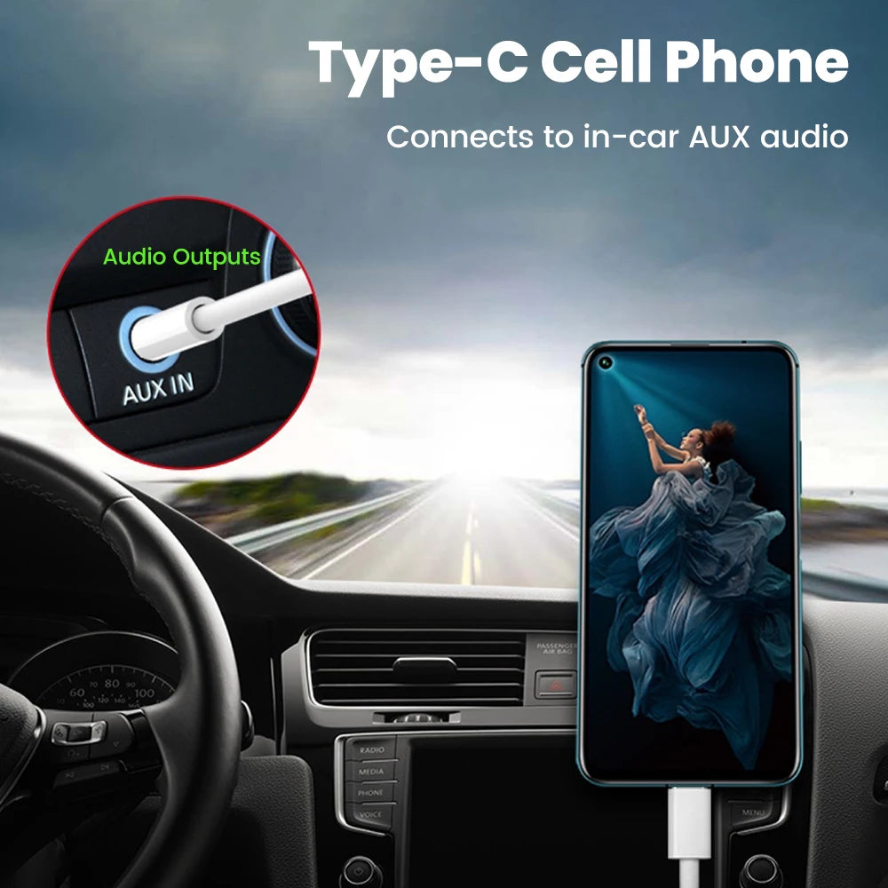 USB-C to 3.5mm AUX Audio Cable | Car, Headphones & Speakers