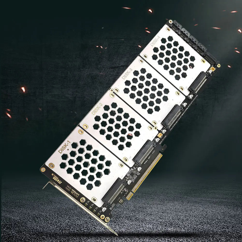 4-Port NVMe PCIe X16 Conversion Card | X4x4x4x4 Bifurcation PCIe Storage Adapter PRIMED