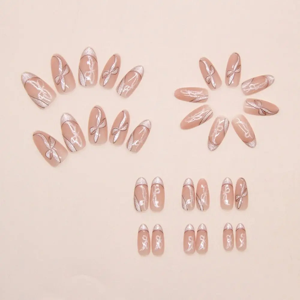 Almond Press-On Nails – French Floral & Fruit Designs 24pc