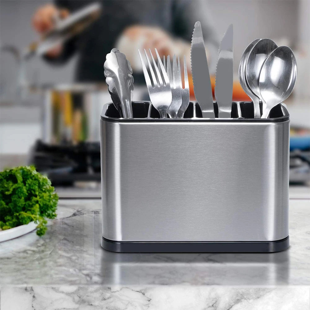 Stainless Steel Silverware Caddy & Utensil Drying Rack 4 Compartments Cutlery Organizer PRIMED