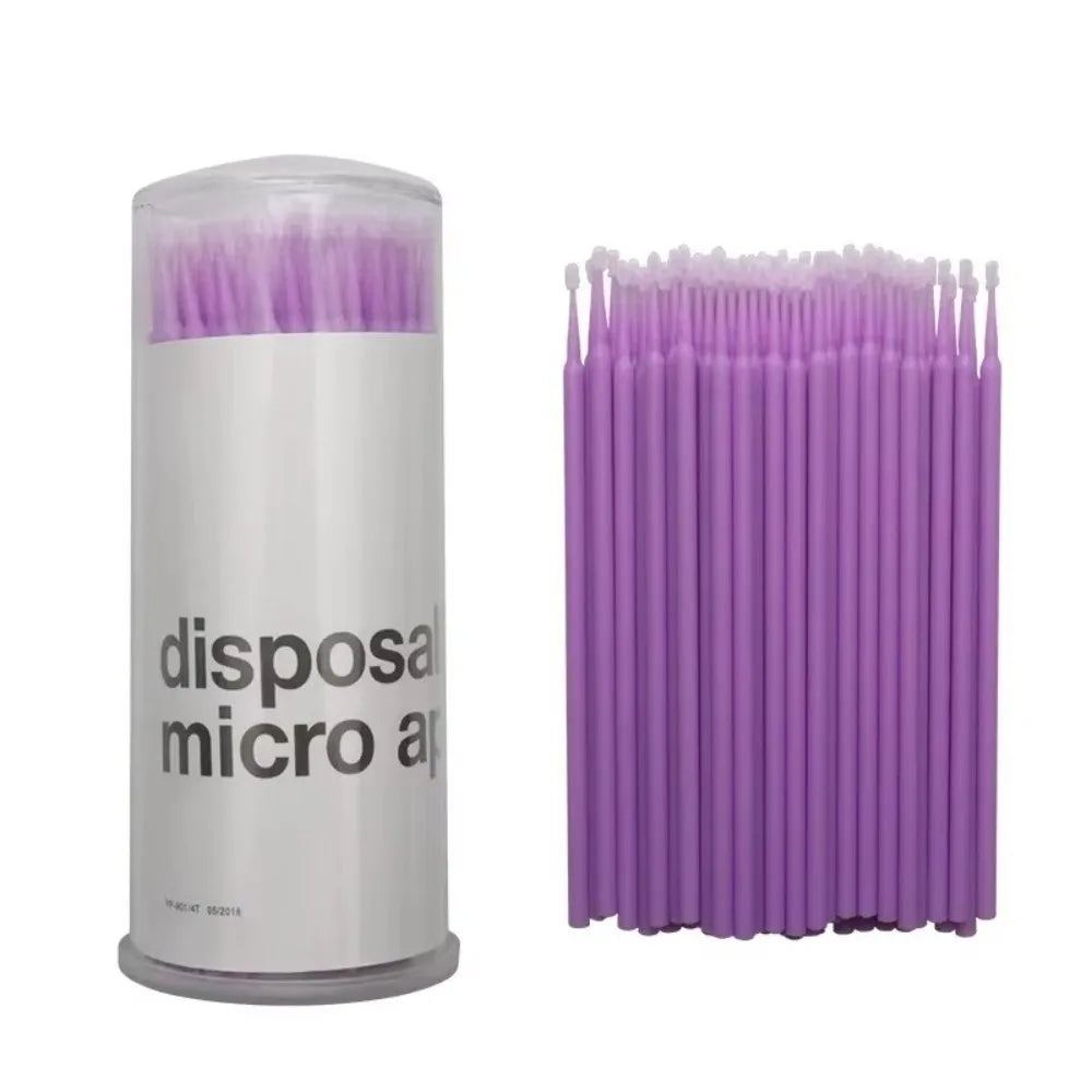 100Pcs Disposable Micro Applicator Brushes – Eyelash Extension Lash Applicator Brushes PRIMED Purple