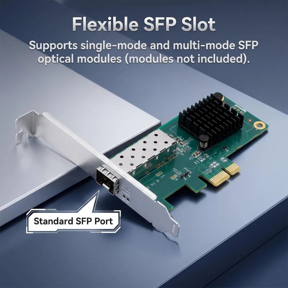 TISHRIC PCIe SFP Gigabit Fiber Network Card Intel I210 Fiber Network Card PRIMED