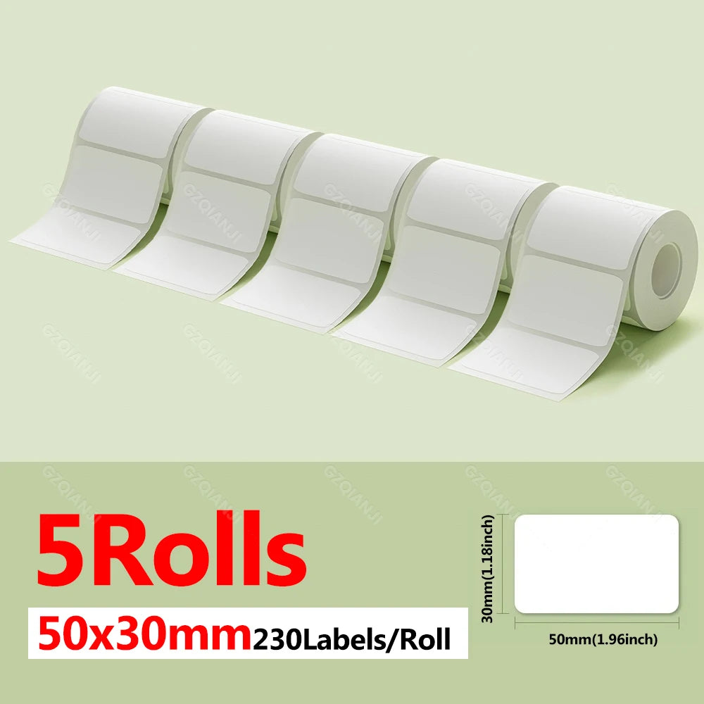 Niimbot Thermal Label Rolls 5-Pack | Waterproof B1 B21 B203 Thermal Label Rolls PRIMED 5WH 50-30mm