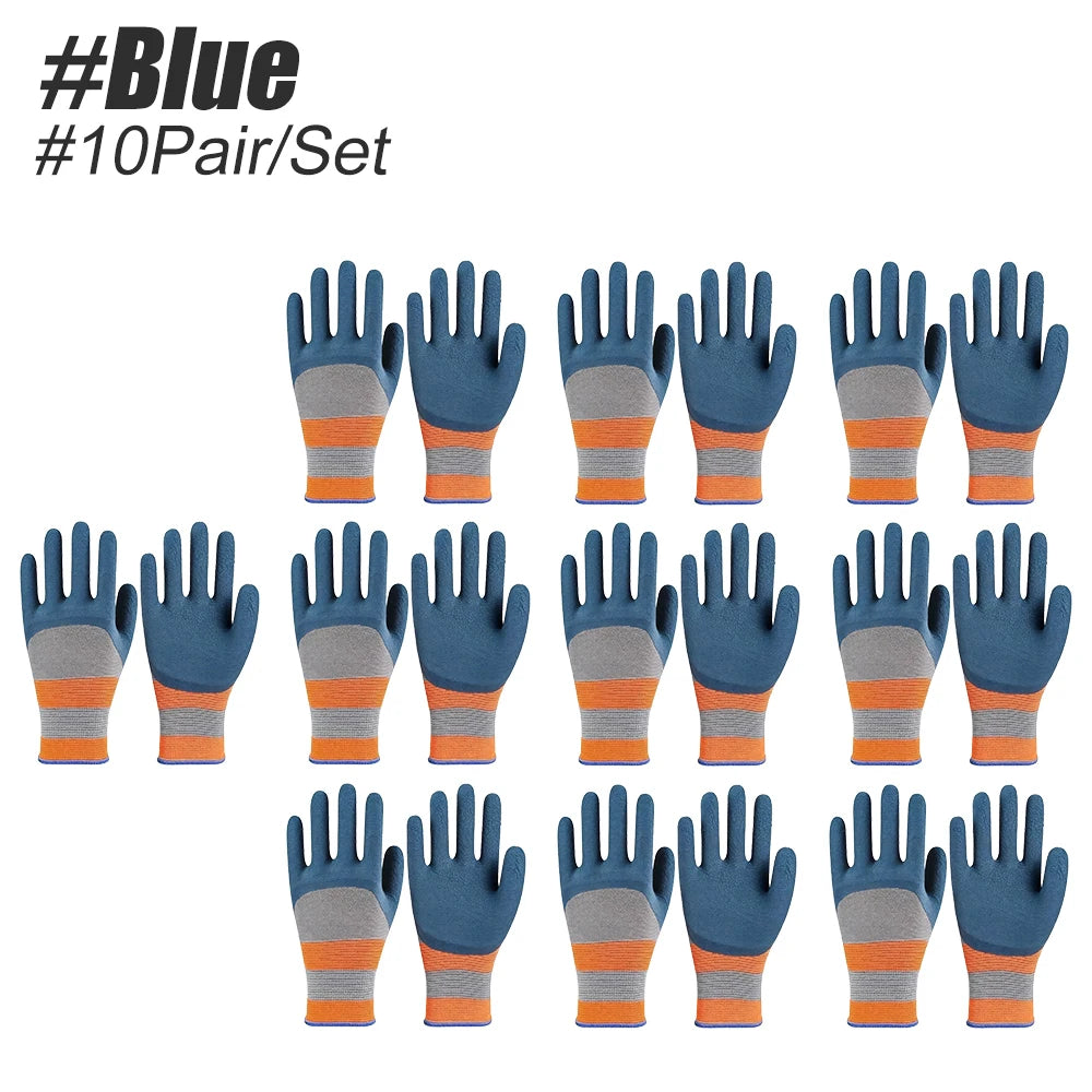 Thorn-Proof Gardening Gloves 10 Pairs | Nitrile Coated Work Gloves Gardening Work Gloves PRIMED Blue