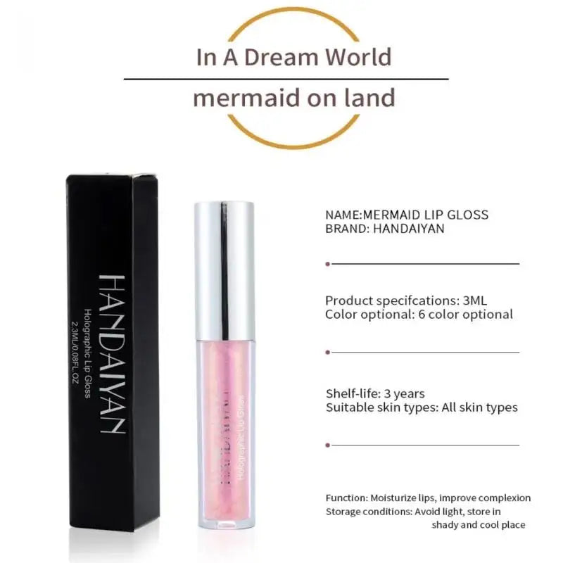 Handaiyan Mermaid Glitter Lip Gloss – 6 Shimmer Shades Glitter Lip Gloss PRIMED