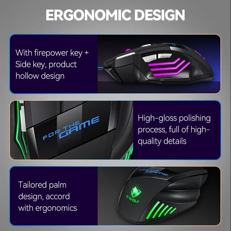 USB Wired Gaming Mouse 7 Button RGB Backlit 2400 DPI Ergonomic