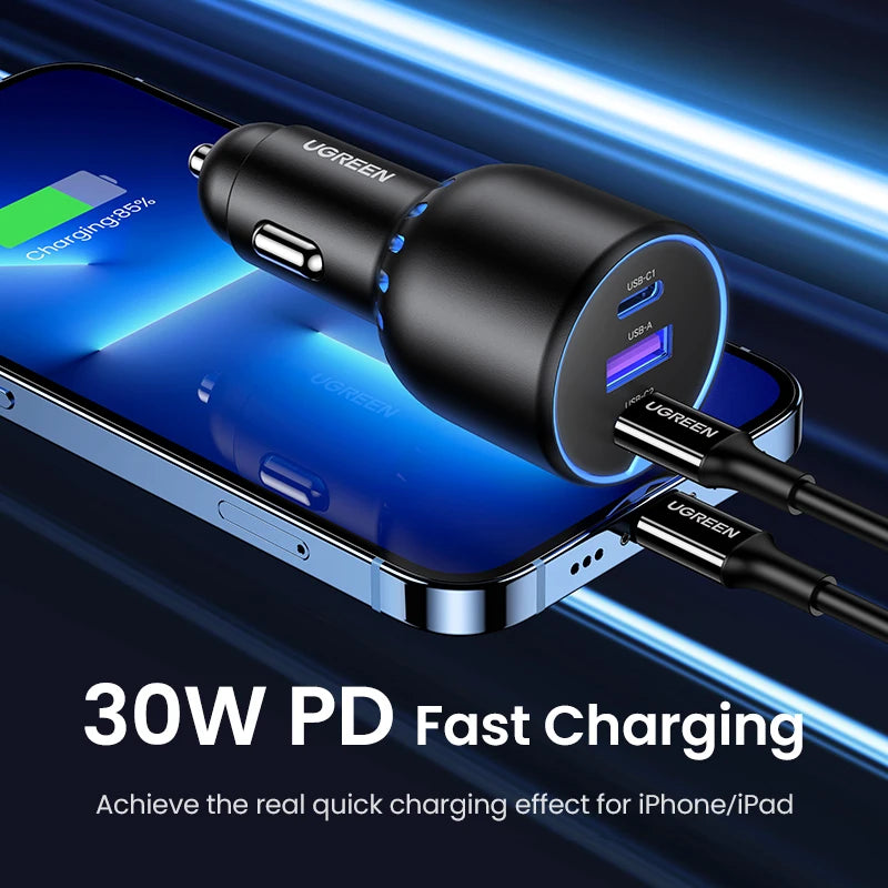 UGREEN 130W Car Charger 3-Port USB-C PD Fast Charging Car Charger PRIMED