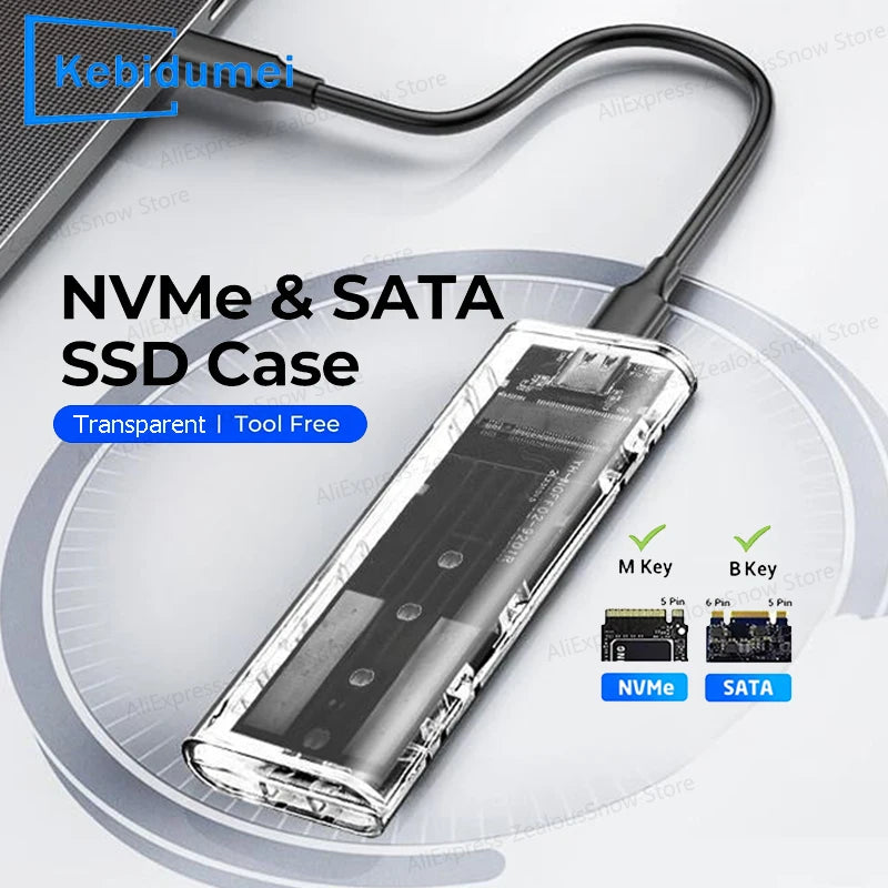M.2 NVMe & NGFF SATA SSD Enclosure USB-C 10Gbps Transparent SSD Enclosure PRIMED