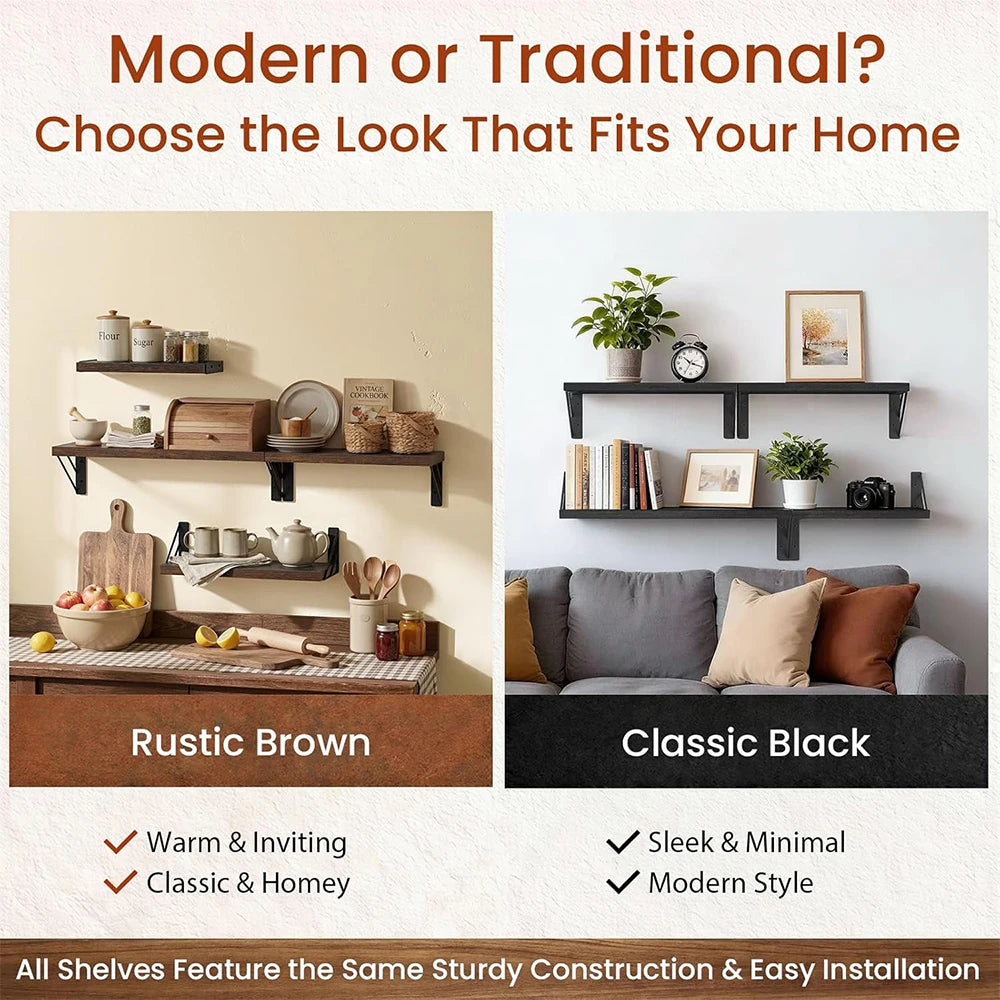 Rustic Wood Floating Shelves Set – 4 Sizes Farmhouse Wall Floating Wall Shelves PRIMED