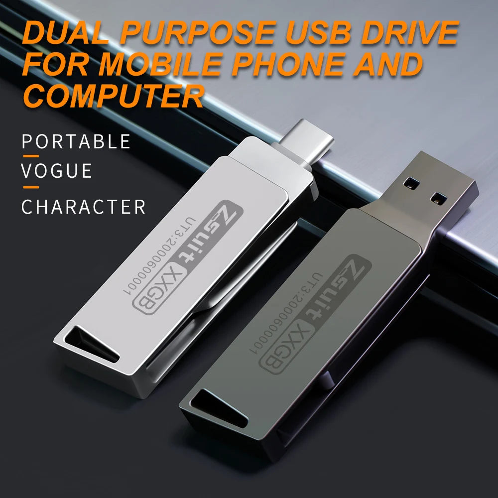Zsuit 2-in-1 USB-C & USB 3.0 Flash Drive 64GB 128GB Rotate