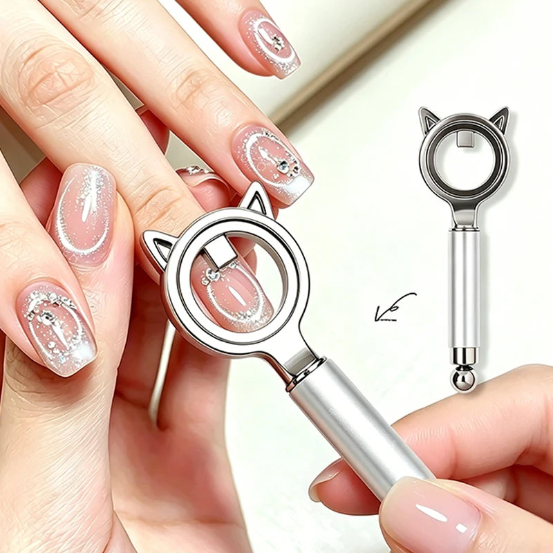 Dual-Head Cat Eye Nail Art Magnet | Hollow Ring Wand Tool Nail Art Magnet PRIMED Silver