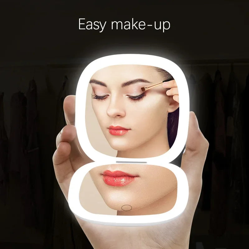 LED Compact Makeup Mirror 1X/10X Magnifying Portable Vanity LED Vanity Mirror PRIMED