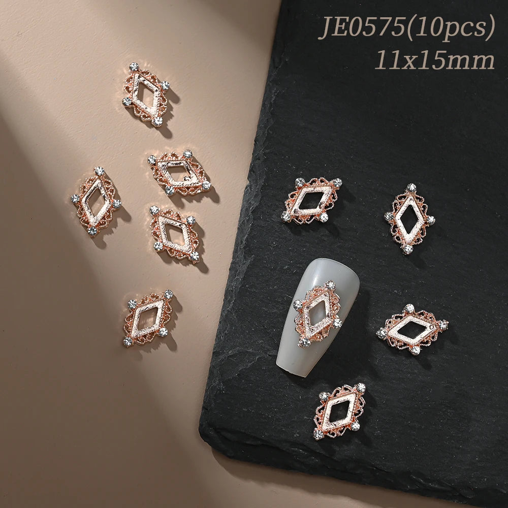 Vintage Hollow Frame Nail Charms Zircon Alloy 10/20Pcs Nail Art Charms PRIMED JE0575(10pcs)