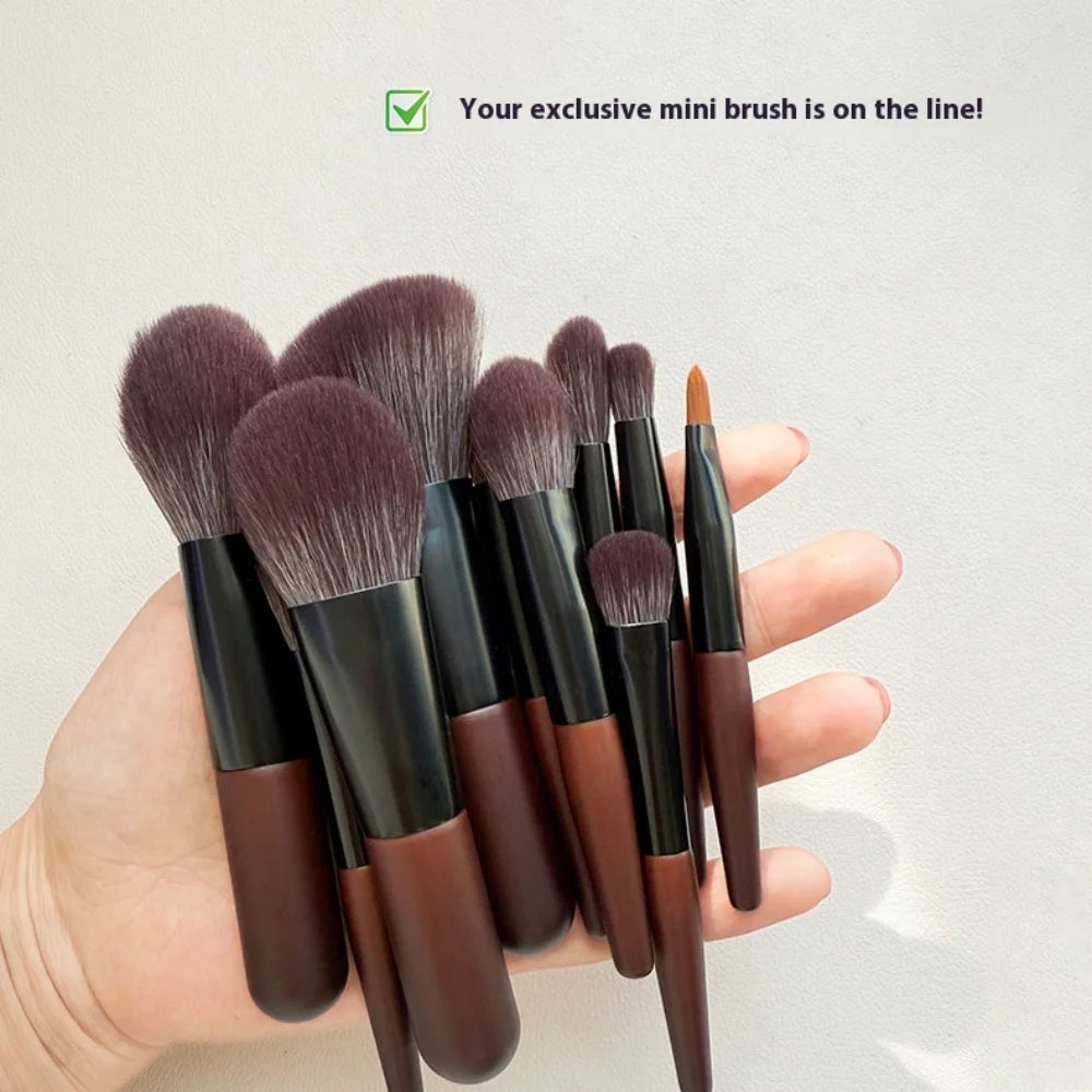 12-Piece Travel Makeup Brush Set with Bag – Wood Handle