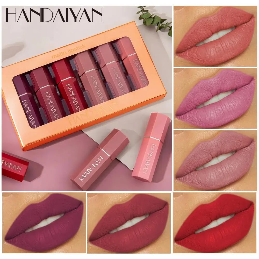 Handaiyan 6-Pc Matte Velvet Nude Lipstick Set – Waterproof Lipstick Set PRIMED