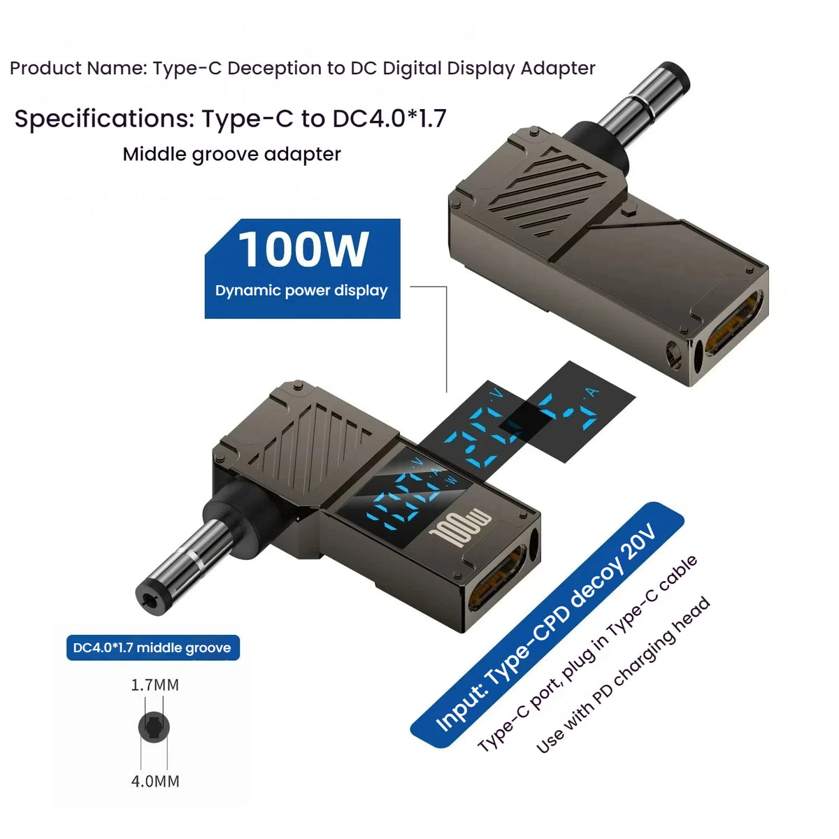 TISHRIC 100W USB-C to DC Laptop Charger Adapter | 5A Type-C Laptop Charger Adapter PRIMED 4017 Black China Mainland