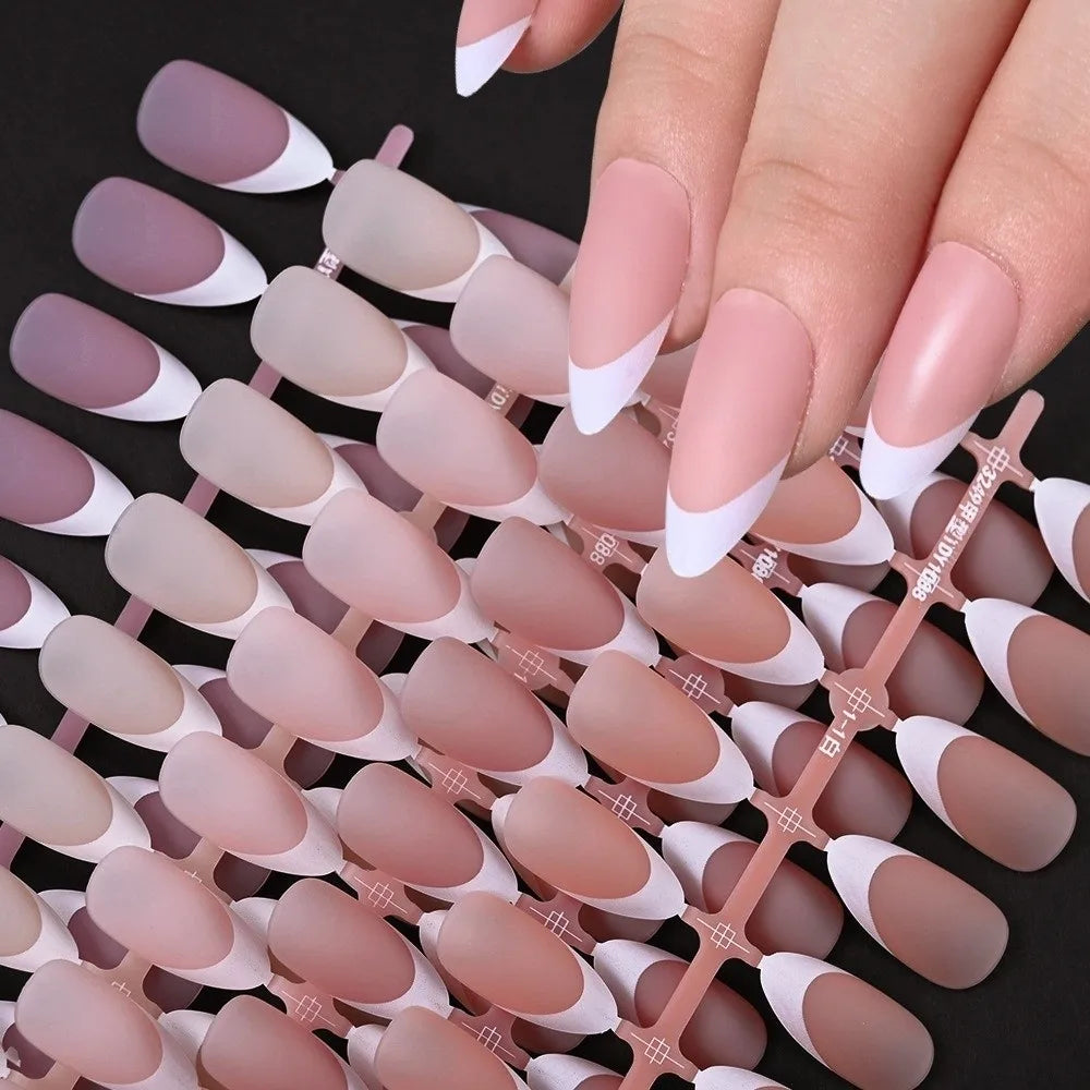 150Pcs Matte Almond Press On Nails – French Nail Tips Set