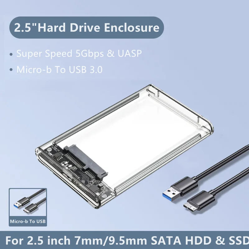 Transparent 2.5" USB 3.0 HDD SSD Enclosure UASP SATA III Hard Drive Enclosure PRIMED Micro B-USB A