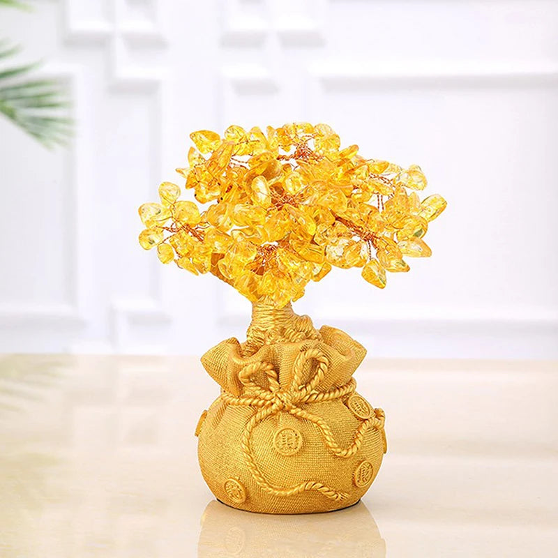 Yellow Crystal Money Tree Feng Shui Lucky Wealth Ornament