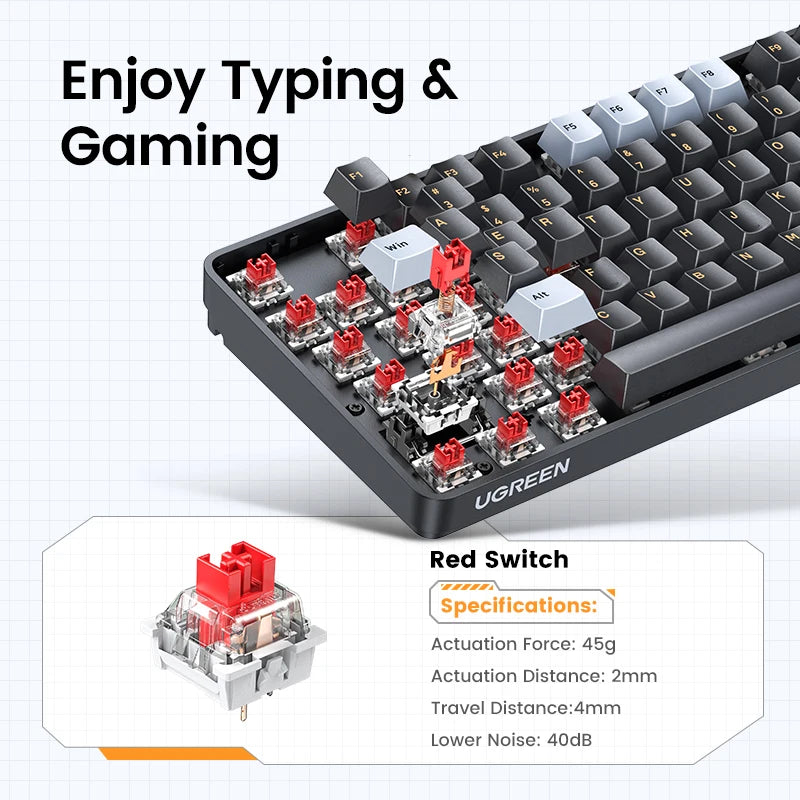 UGREEN 108-Key Mechanical Keyboard PBT Keycaps Red Switch Mechanical Keyboard PRIMED