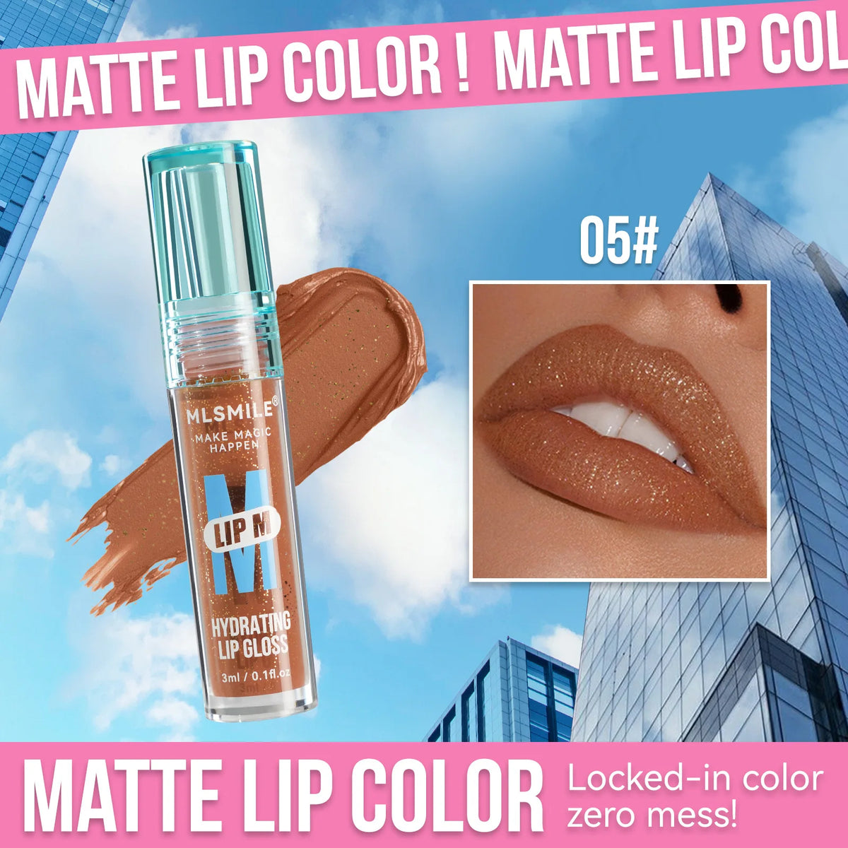 MLSMILE Pearl Nude Lip Gloss – Waterproof Moisturizing Glaze Lip Gloss PRIMED 05