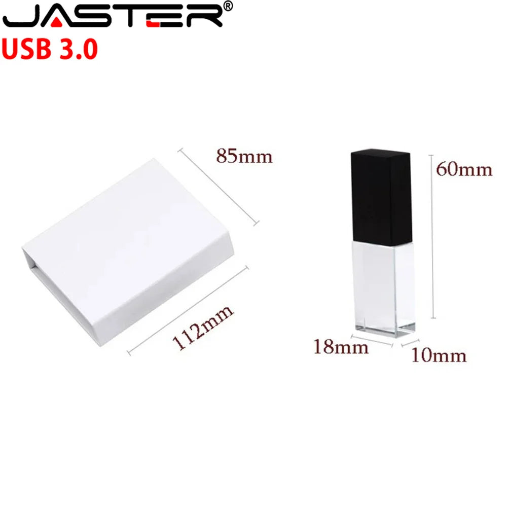JASTER Crystal USB 3.0 Flash Drive 4GB–128GB Transparent Glass USB Flash Drive PRIMED