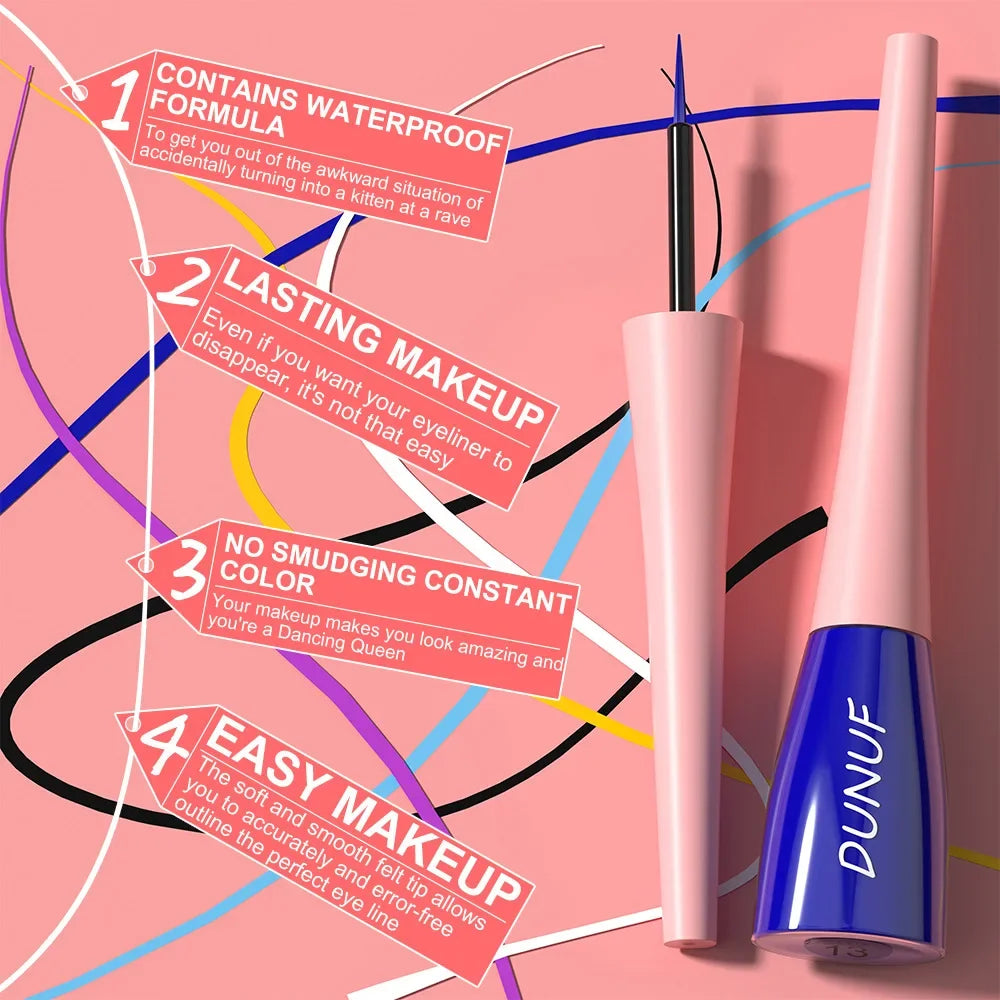 DUNUF Matte Colorful Liquid Eyeliner Pen – Waterproof 24H Liquid Eyeliner Pen PRIMED