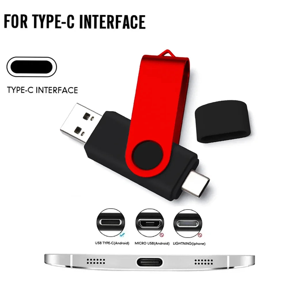 50PCS USB 2.0 Type-C OTG Flash Drive 360° Rotatable Pendrive USB Flash Drive PRIMED