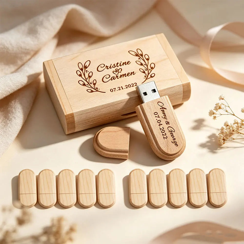 Custom Logo Wooden USB Flash Drives 20-Pack | 4GB–64GB Gift Box Custom USB Flash Drive PRIMED