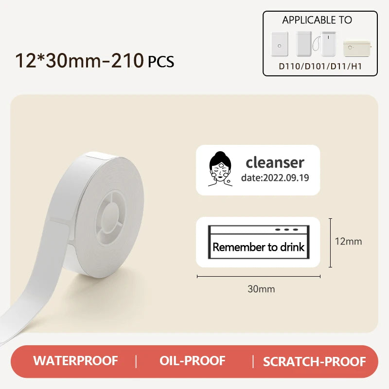 Niimbot Thermal Label Paper 12–15mm | Waterproof Sticker Roll Thermal Label Paper PRIMED 1Roll WH12-30mm